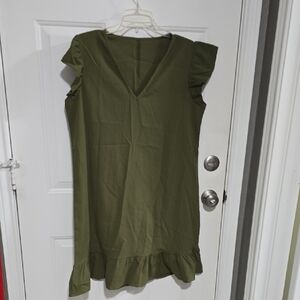 SHEIN Olive Green Ruffle Hem Dress